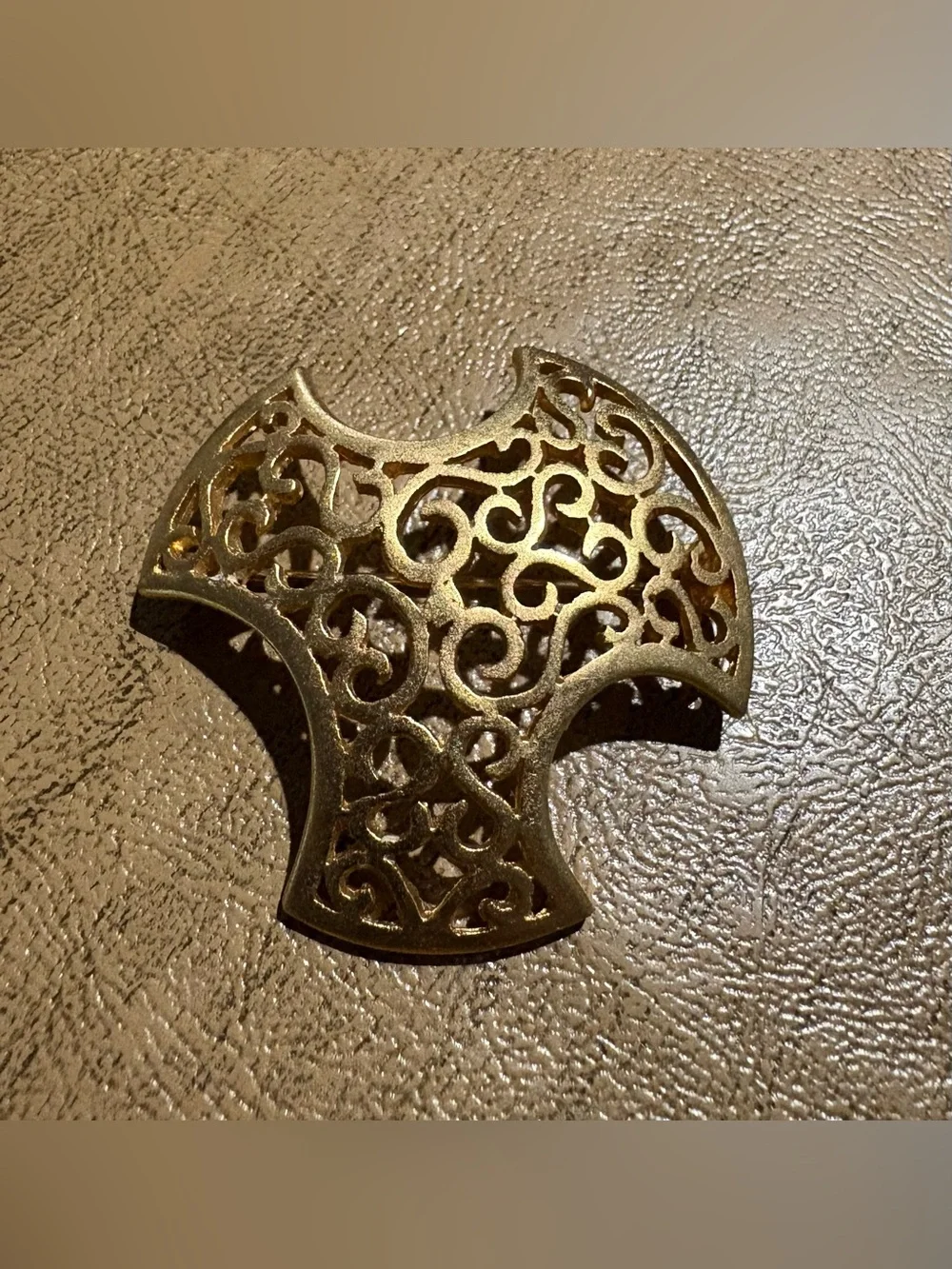 Vintage Gold Tone Openwork Filigree Statement Brooch Pin